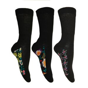 Simply Essentials - Diabetické ponožky pre ženy Floral Oversized (3-pack) 1556 (37 EU-42 EU) (Black)