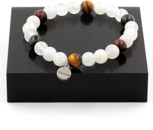Mehrfarbiges Tigerauge-Perlenarmband + 8 mm Mondstein