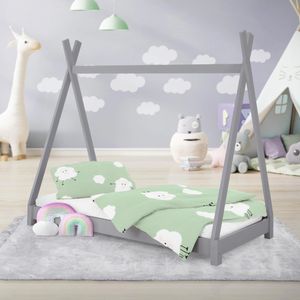 ML-Design Kinderbett Tipi mit Lattenrost, 70x140 cm, Hellgrau, aus Kiefernholz