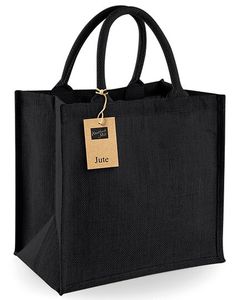 Westford Mill Jute Bag Jute Midi Shopper W413 Black Black/Black 30 x 30 x 19 cm