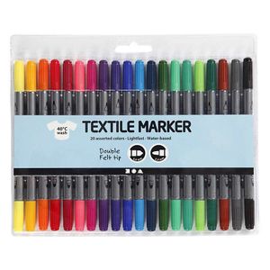 Textilmalstifte, Dicke 2,3+3,6 Strichstärke, sortierte Farben, 20 sort.