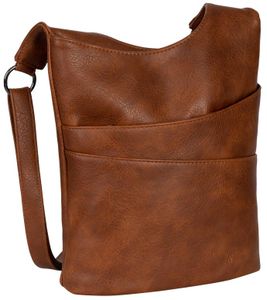 New Bags Damen Umhängetasche Beuteltasche Crossbag Hobo Handtasche NB-3095-1 Cognac