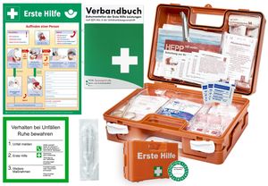 Erste-Hilfe-Koffer mit aktueller DIN/EN 13157 für Betriebe + Aushang + PVC-Schild 1.Hilfe + Verbandbuch