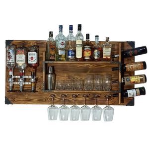Creative Cooper Holzregal mit Getränkespender | Alkohol-Wandspenderstation für 3 Flaschen | 120x60x14 cm | Vintage & Rustikal | Whisky, Gin, Schnaps | Barkeeper Geschenk | Wandbar für Wohnbereich