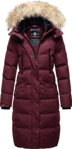 Marikoo Damen Winterjacke Langer veganer Parka Warm Stepp Mantel mit abnehmbarer Kapuze und Kunstfellkragen Schneesternchen Wine Gr: 44 - XXL