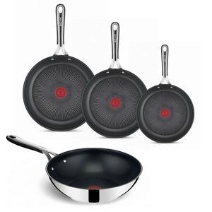 Tefal Jamie Oliver Induction Pfannenset - Bratpfannen Ø20/24/28 cm + Wokpfanne Ø28 cm - Edelstahl - Silikongriff