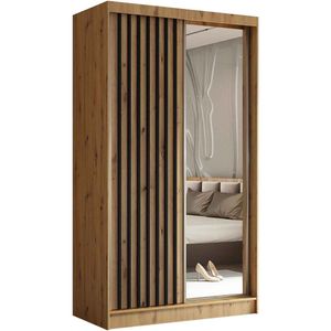 Schrank mit Lamellen 120cm Moderner Kleiderschrank Garderobe mit Schwebetüren & Spiegel HELIX Schrank mit Lamellen 120cm Moderner Kleiderschrank Garderobe mit Schwebetüren & Spiegel HELIX
