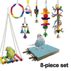 8 stücke Papagei Spielzeug Set Bunten Vogelspielzeug für Papageien, Schaukel zum Kauen, Hängematte, Hantel, Spielzeug
