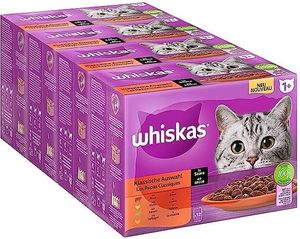 Whiskas Adult 1+ Katzennassfutter Klassische Auswahl in Sauce, 4x12x85g (48 Portionsbeuteln)