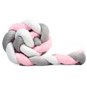 Kuschelkissen Kinder Kissen Deko 200 cm - flauschig Dekokissen Kinderzimmer Kinderkissen Zierkissen geflochten Grau – Weiß – Rosa