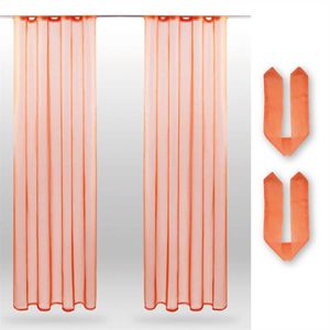 2er Pack Gardine (+ Raffhalter) Transparent Noella Universalband, Größe: 140 x 245cm (Orange)