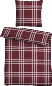 Biberna Melange Flanell Bettwäsche Karo burgund 135x200 cm + 80x80 cm