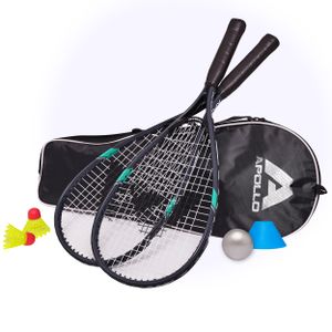 Apollo Speed Badminton Set | Badminton Schläger in versch. Farben | Federball Set | Squash Schläger Set | Badminton Tasche und Badmintonschläger | Federball Schläger | Federball Set Kinder - grau/mint