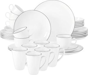 Seltmann Kombiservice weiß 36-teilig Lido Black Line 001.752864 Kaffeeservice Tafelservice
