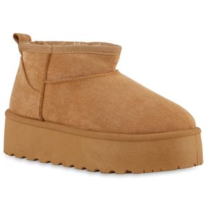 VAN HILL Damen Warm Gefütterte Winter Boots Bequeme Profil-Sohle Schuhe 840804, Farbe: Hellbraun, Größe: 38