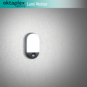 Oktaplex LED Ovalleuchte mit Bewegungsmelder IP54 Kellerlampe 230V 3000K warmweiß Wandlampe Deckenleuchte anthrazit