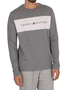 Tommy Hilfiger Herren Lounge Langarm-T-Shirt mit Logo und Flagge, Grau S