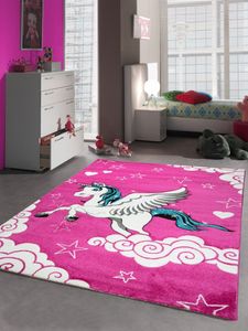 Kinderteppich Spielteppich Kinderzimmer Mädchen Teppich Einhorn Pink Größe - 80x150 cm