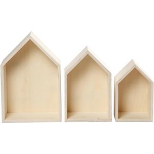 Creativ Company CC Holz-Schaukästen, Häuser-Set, 3-teilig, H: 20,3–31 cm