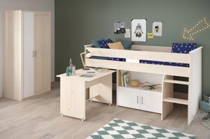 Kinderzimmer Einrichtung Parisot "Charly" Möbel Set mit Hochbett 90x200 und Kleiderschrank