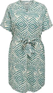 ONLY CARMAKOMA Gemustertes Kurzarm-Kleid mit Taillenband Größe: 44