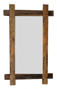 Nástenné zrkadlo s prírodným rámom (staré drevo) - hranaté - 90x55 cm