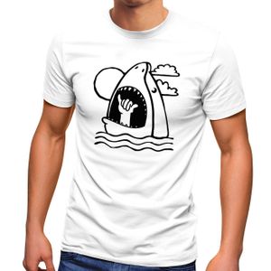 Herren T-Shirt Hai Shark Surfer-Gruß Shaka Hang Loose Welle Fun-Shirt lustig ironisch Moonworks® weiß L