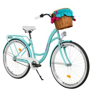 Milord Komfort Fahrrad Mit Weidenkorb Damenfahrrad, 26 Zoll, Blau, 3 Gang Shimano