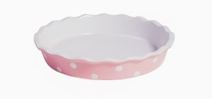Isabelle Rose - IR5524 - Tarte/Quiche Form - Keramik - rosa mit weißen Punkten