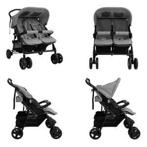 vidaXL Zwillingskinderwagen Hellgrau Stahl - Kinderwagen - Kinderbuggy - Kinderbuggys - Buggy