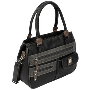 Damen Tasche Schultertasche Umhängetasche Crossover Bag Leder Optik Handtasche SCHWARZ-GRAU