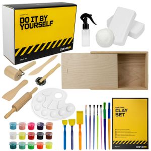 DIBYS Töpfer-Set für Kinder mit weißem Ton Modellierwerkzeug und Holzpinsel
