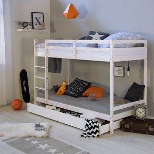 Homestyle4u 1432, Etagenbett für Kinder Hochbett mit Bettkasten, 90x200 cm, Weiß