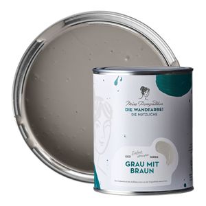 MissPompadour abwaschbare Wandfarbe Grau mit Braun 1L - hohe Deckkraft - matte, scheuerbeständige Innenfarbe - geruchsarm, wasserbasiert, ergiebig - Die Nützliche
