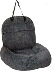 Hundeautositz Rücksitz - Grau - Flauschig - 70 x 60 x 50 cm - Hundekorb mit Auto-Sicherheitsgurt - Hundeautokorb - Hundesitz für große Hunde