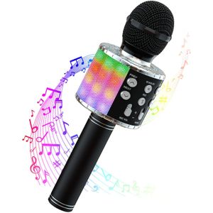 Mikrofon Bluetooth Karaoke Mikrofon Drahtloser Mikrofon mit Lautsprecher Recorder Lustige Geschenke für Kinder Erwachsene (Schwarz)