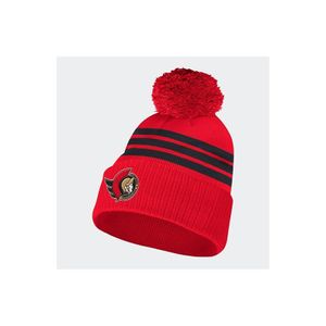NHL Bommelmütze, gestickte Logos der NHL-Ligateams, 3 Streifen, Ottawa Senators logo, rot und schwarz