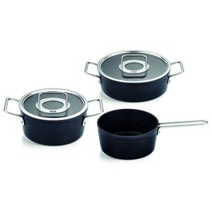 Fissler Adamant / Aluminium-Kochtopfset, 3-teilig, Töpfe-beschichtet mit Glasdeckel, antihaftend (1 Kochtopf ,1 Bratentopf, 1 Stielkasserolle) - Induktion