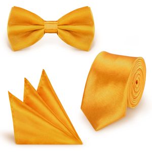 SET Krawatte Fliege Einstecktuch Gelb  einfarbig uni aus Polyester
