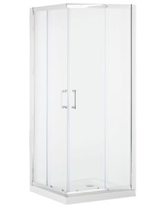 BELIANI Duschabtrennung aus beständigem Temperglas silberne Aluminiumprofile Eckeinstieg mit Magnetschloss und Schiebetür 80x80x185cm Modernes Design