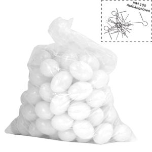 Ostereier Plastik / Kunststoff mit Aufhänger / Aufhängeösen, Eier, Deko, Osterdekoration, zum Bemalen und Dekorieren ca. 60mm 100 Stück weiß