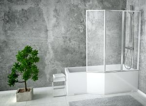 BADLAND Eckbadewanne Badewanne Integra RECHTS 170x75 mit Acrylschürze, Glasabtrennung, Füßen und Ablaufgarnitur GRATIS