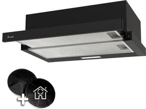 KKT KOLBE Dunstabzugshaube 60 cm | Schwarz | Abluft | Umluft | Einbauhaube | Flachschirmhaube | Edelstahl | Druckknopf Bedienung | LED-Beleuchtung | TEL350S