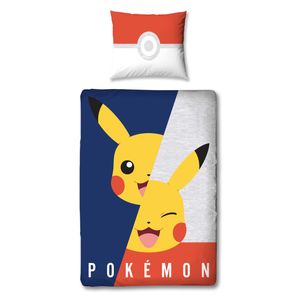 Pokémon Pikachu Bettwäsche 135x200 + 80x80 cm 2 tlg., 100 % Baumwolle - Bettwäsche für Kinder, Teenager, Jugend
