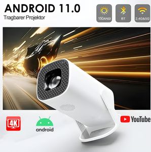4K Android Beamer WiFi6 & BT 5.0 Portabler Projektor Mini Beamer LCD-Beamer (1280x720dpi px, interner Lautsprecher,