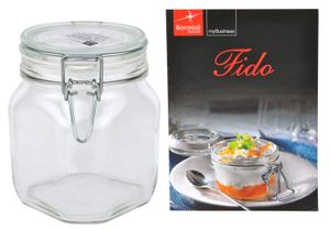 Einmachglas Bügelverschluss Original Fido 0,75L Vorratsglas Einkochglas incl. Bormioli Rezeptheft