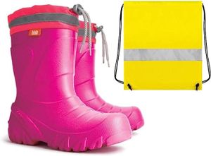 Demar Gummistiefel Kinder Regenstiefel Kinderstiefel rosa gefüttert Eva Schaum mit Innensocken + Schuhbeutel Neongelb Mädchen (24/25)