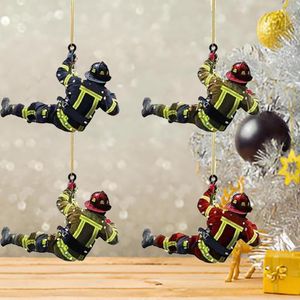 FNCF 4 Stück Weihnachtsbaum Feuerwehrmann Acryl Ornamente,Acryl Feuerwehrmann Anhänger Weihnachtsschmuck,Feuerwehrmann Weihnachtsschmuck.für Wandfenster, Baum, Auto-Rückspiegel-Zubehör