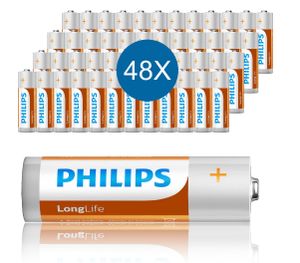 Philips AA-Batterien 48 Stück - R6 - Zinkchlorid-Technologie - 3 Jahre Haltbarkeit - 80 % Energieerhaltung - 1,5 V