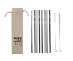 EKM Living Edelstahl Strohhalme 8er Set Silber gerade GmbH, Trinkhalme, bruchfest, wiederverwendbar, spülmaschinengeeignet, plastikfrei (Silber gerade, 8)